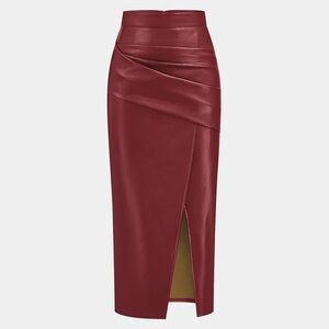 Commense Burgundy Pencil Skirt